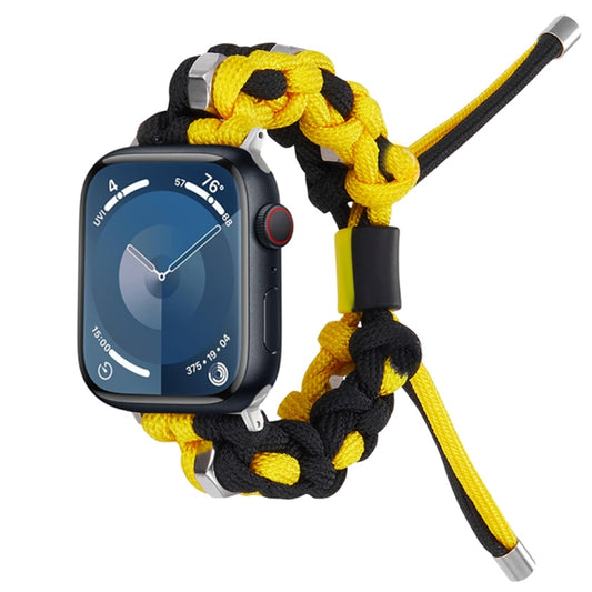 For Apple Watch Series 6 44mm Screw Nut Dual-Color Braided Paracord Watch Band(Black Yellow) by bashfashion
