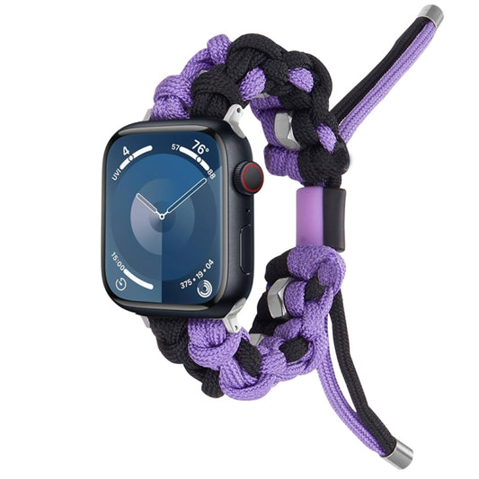 For Apple Watch Series 6 44mm Screw Nut Dual-Color Braided Paracord Watch Band(Black Purple) by bashfashion