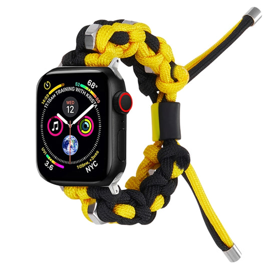 For Apple Watch Series 5 44mm Screw Nut Dual-Color Braided Paracord Watch Band(Black Yellow) by bashfashion