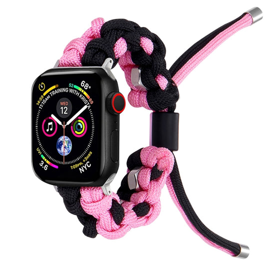 For Apple Watch Series 2 42mm Screw Nut Dual-Color Braided Paracord Watch Band(Black Pink) by bashfashion