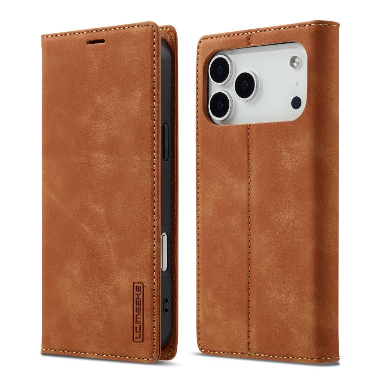 For iPhone 17 Pro Max LC.IMEEKE Strong Magnetism Microfiber Leather Phone Case(Brown) by LC.IMEEKE
