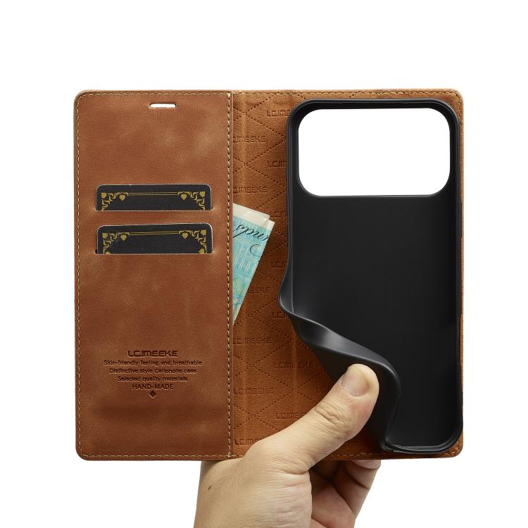 For iPhone 17 Pro Max LC.IMEEKE Strong Magnetism Microfiber Leather Phone Case(Brown) by LC.IMEEKE