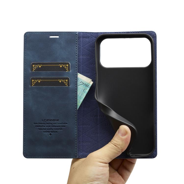 For iPhone 17 Pro LC.IMEEKE Strong Magnetism Microfiber Leather Phone Case(Blue) by LC.IMEEKE