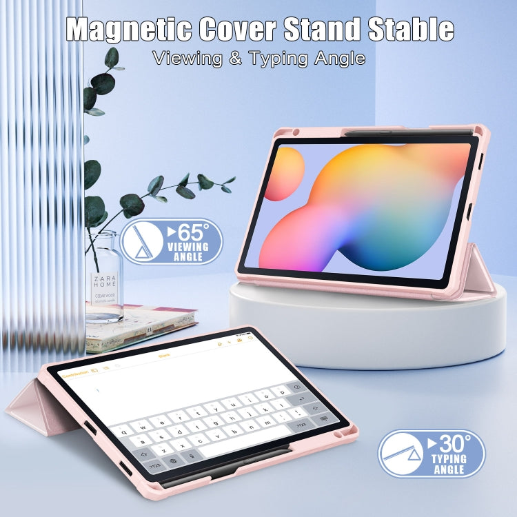 For Samsung Galaxy Tab S6 Lite Acrylic 3-Fold Solid Color Smart Leather Tablet Case(Pink) by bashfashion