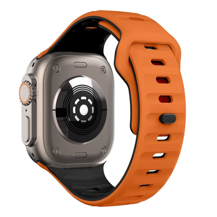 For Apple Watch Ultra 2 49mm Wave Texture Reverse Buckle Silicone Watch Band(Orange Black) by bashfashion