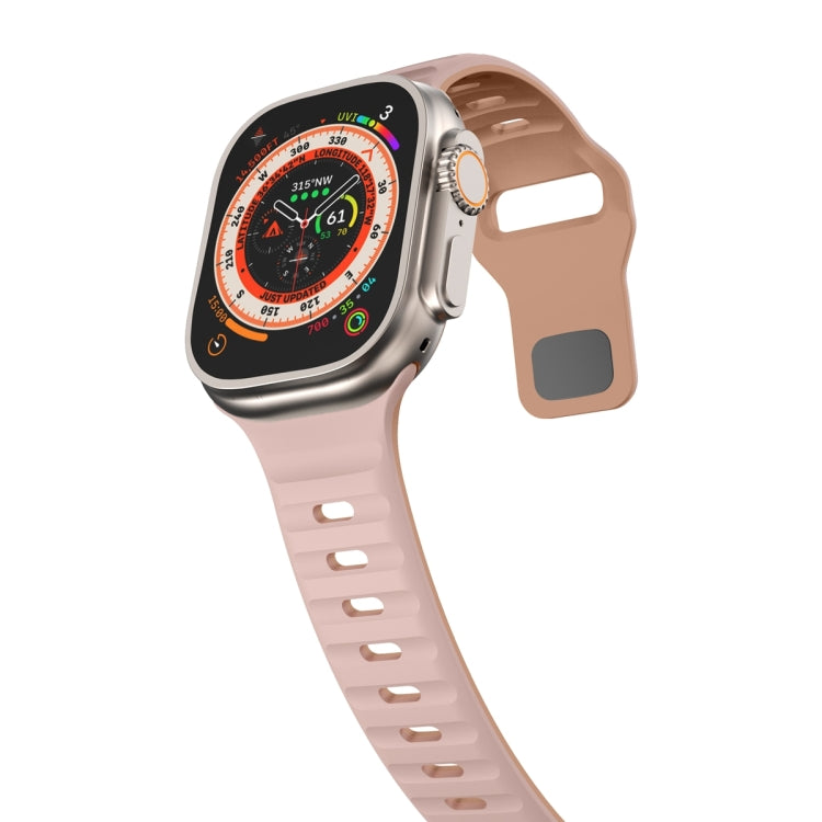 For Apple Watch Ultra 2 49mm Wave Texture Reverse Buckle Silicone Watch Band(Pink+Rose Ash) by bashfashion