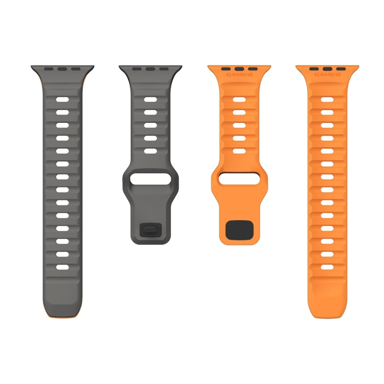 For Apple Watch Ultra 2 49mm Wave Texture Reverse Buckle Silicone Watch Band(Space Grey Orange) by bashfashion