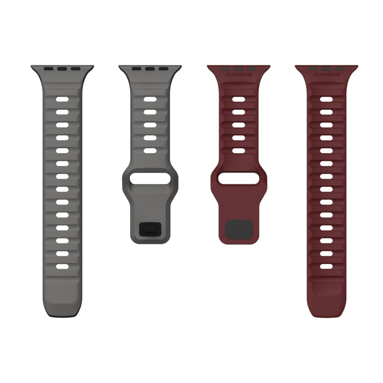 For Apple Watch Ultra 2 49mm Wave Texture Reverse Buckle Silicone Watch Band(Space Grey Wine Red) by bashfashion
