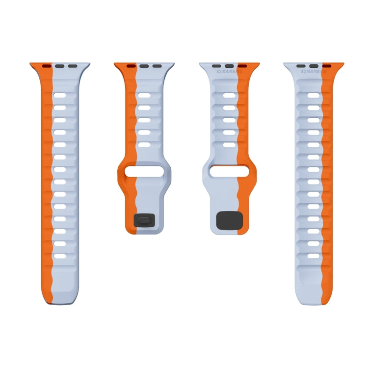 For Apple Watch Ultra 2 49mm Wave Texture Reverse Buckle Silicone Watch Band(Grey Orange) by bashfashion