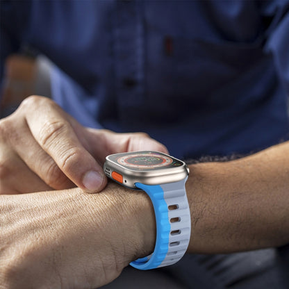 For Apple Watch Ultra 2 49mm Wave Texture Reverse Buckle Silicone Watch Band(Grey Blue) by bashfashion