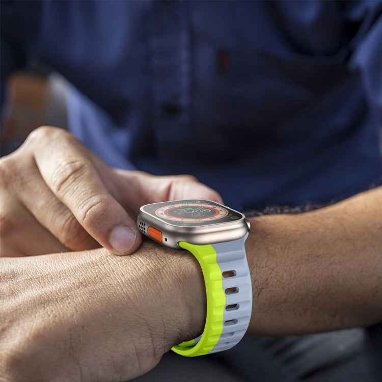 For Apple Watch Ultra 2 49mm Wave Texture Reverse Buckle Silicone Watch Band(Grey Green) by bashfashion