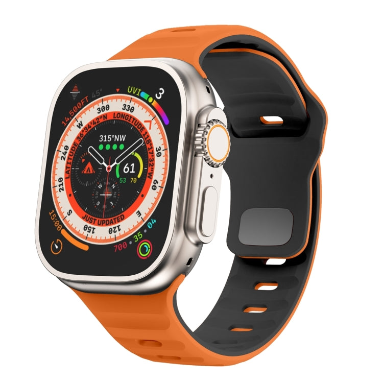 For Apple Watch Ultra 49mm Wave Texture Reverse Buckle Silicone Watch Band(Orange Black) by bashfashion