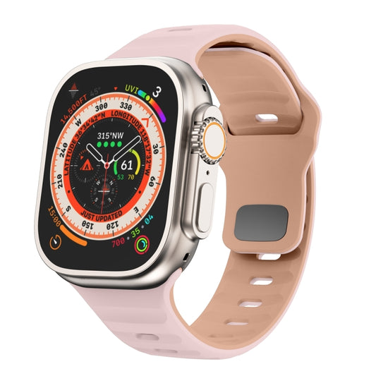 For Apple Watch Ultra 49mm Wave Texture Reverse Buckle Silicone Watch Band(Pink+Rose Ash) by bashfashion