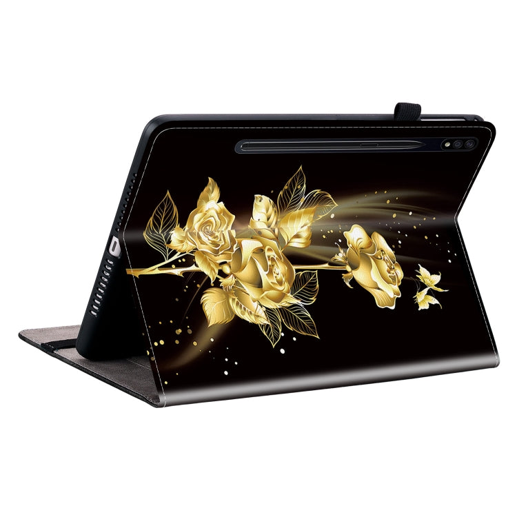 For Samsung Galaxy Tab S7 / S8 Crystal Texture Painted Leather Tablet Case(Gold Butterfly Rose) by bashfashion
