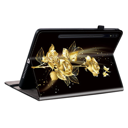 For Samsung Galaxy Tab S7 / S8 Crystal Texture Painted Leather Tablet Case(Gold Butterfly Rose) by bashfashion