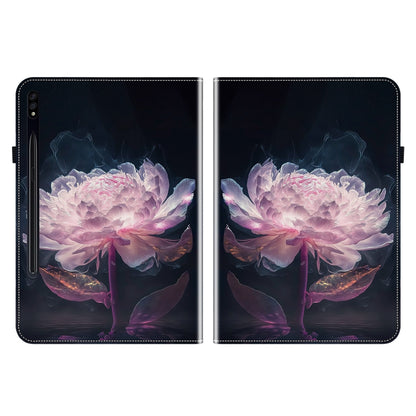 For Samsung Galaxy Tab S7 / S8 Crystal Texture Painted Leather Tablet Case(Purple Peony) by bashfashion