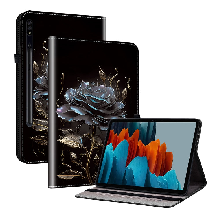 For Samsung Galaxy Tab S7 / S8 Crystal Texture Painted Leather Tablet Case(Black Rose) by bashfashion