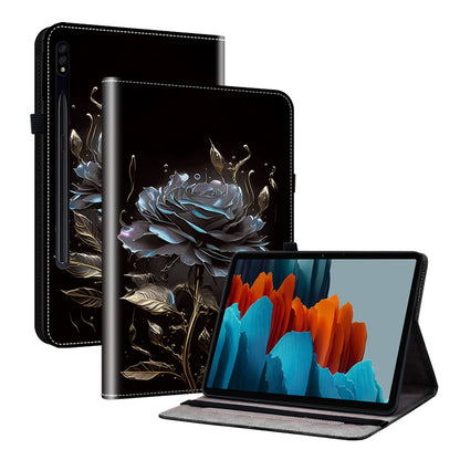 For Samsung Galaxy Tab S7 / S8 Crystal Texture Painted Leather Tablet Case(Black Rose) by bashfashion