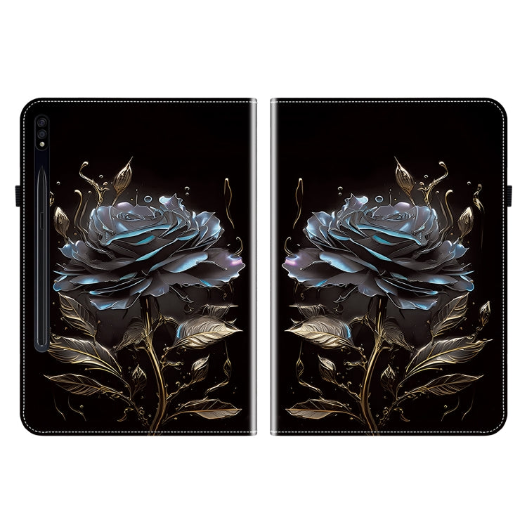 For Samsung Galaxy Tab S7 / S8 Crystal Texture Painted Leather Tablet Case(Black Rose) by bashfashion
