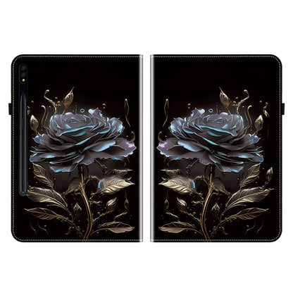 For Samsung Galaxy Tab S7 / S8 Crystal Texture Painted Leather Tablet Case(Black Rose) by bashfashion