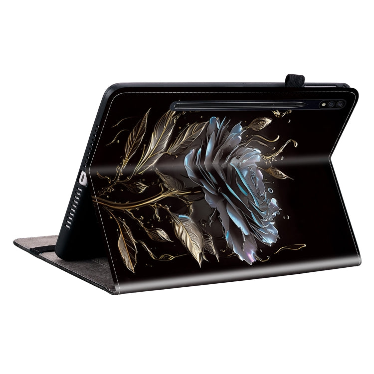 For Samsung Galaxy Tab S7 / S8 Crystal Texture Painted Leather Tablet Case(Black Rose) by bashfashion