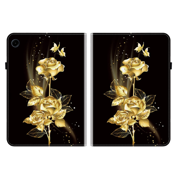 For Samsung Galaxy Tab A11 / A9 Crystal Texture Painted Leather Tablet Case(Gold Butterfly Rose) by bashfashion