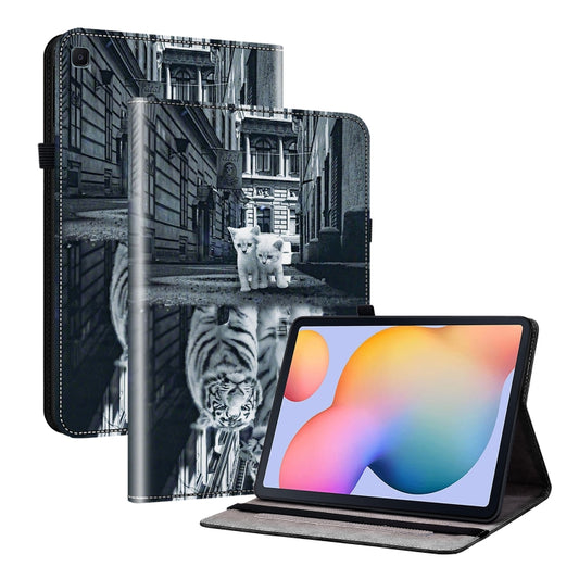 For Samsung Galaxy Tab S6 Lite Crystal Texture Painted Leather Smart Tablet Case(Cat Reflection Tiger) by bashfashion
