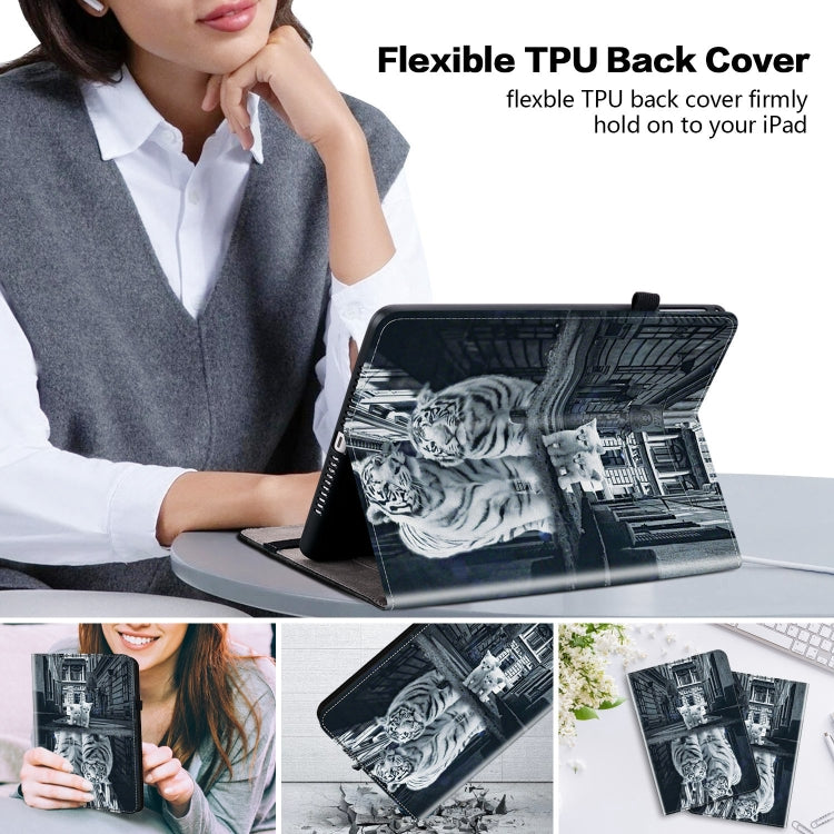 For Samsung Galaxy Tab S6 Lite Crystal Texture Painted Leather Smart Tablet Case(Cat Reflection Tiger) by bashfashion