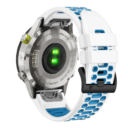 For Garmin Fenix 7X 26mm Three Rows Hole Two Color Silicone Watch Band(White Blue) by bashfashion