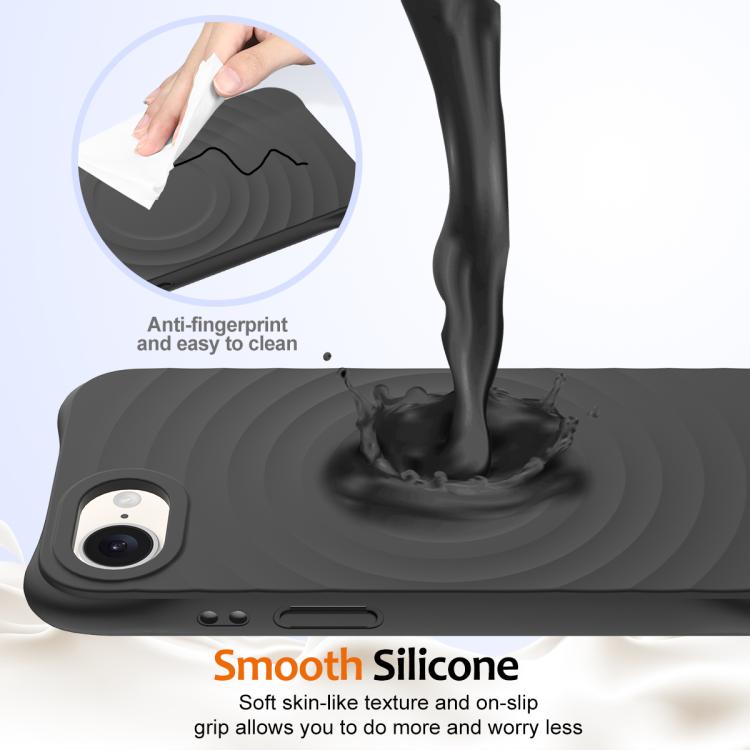 For iPhone 16e Wave Texture MagSafe Magnetic Liquid Silicone Phone Case(Black) by bashfashion