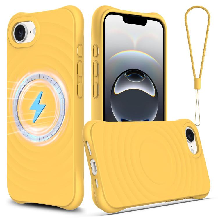 For iPhone 16e Wave Texture MagSafe Magnetic Liquid Silicone Phone Case(Yellow) by bashfashion