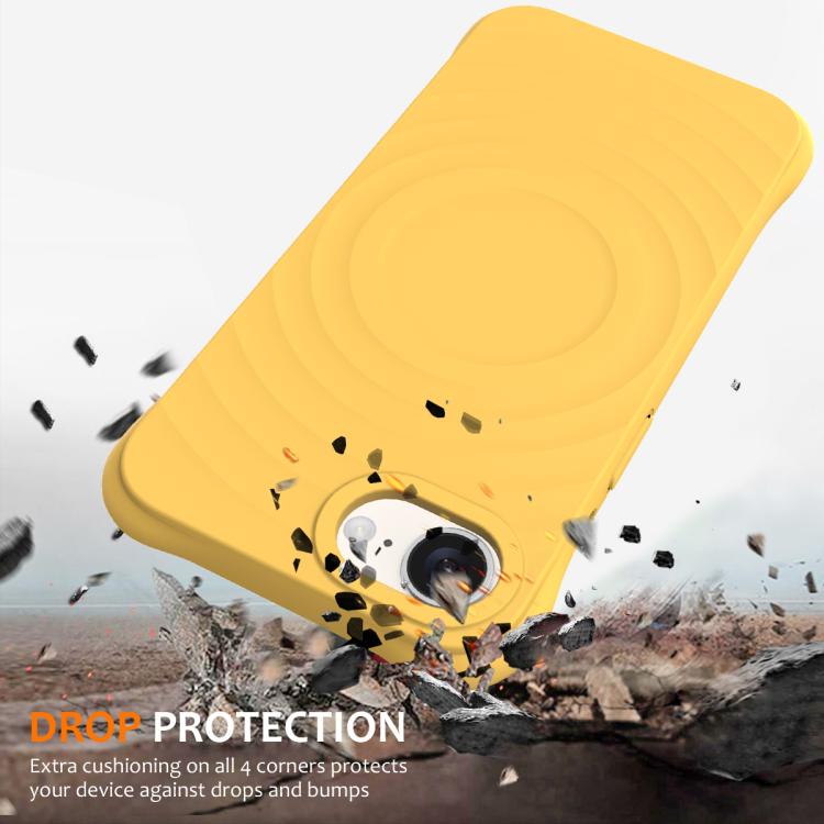 For iPhone 16e Wave Texture MagSafe Magnetic Liquid Silicone Phone Case(Yellow) by bashfashion