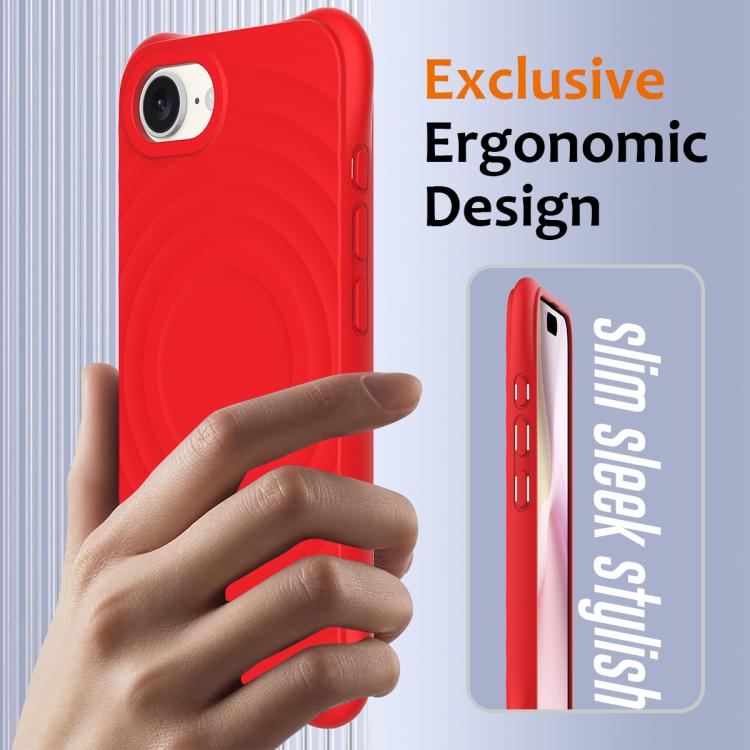 For iPhone 16e Wave Texture MagSafe Magnetic Liquid Silicone Phone Case(Red) by bashfashion