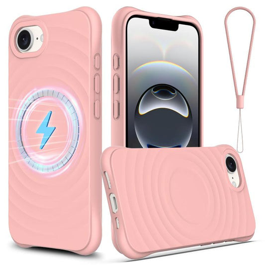 For iPhone 16e Wave Texture MagSafe Magnetic Liquid Silicone Phone Case(Pink) by bashfashion