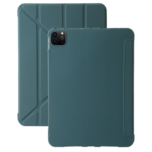 For iPad Pro 13 2025 / 2024 TPU Deformation Flip Leather Tablet Case with Holder(Dark Green) by bashfashion