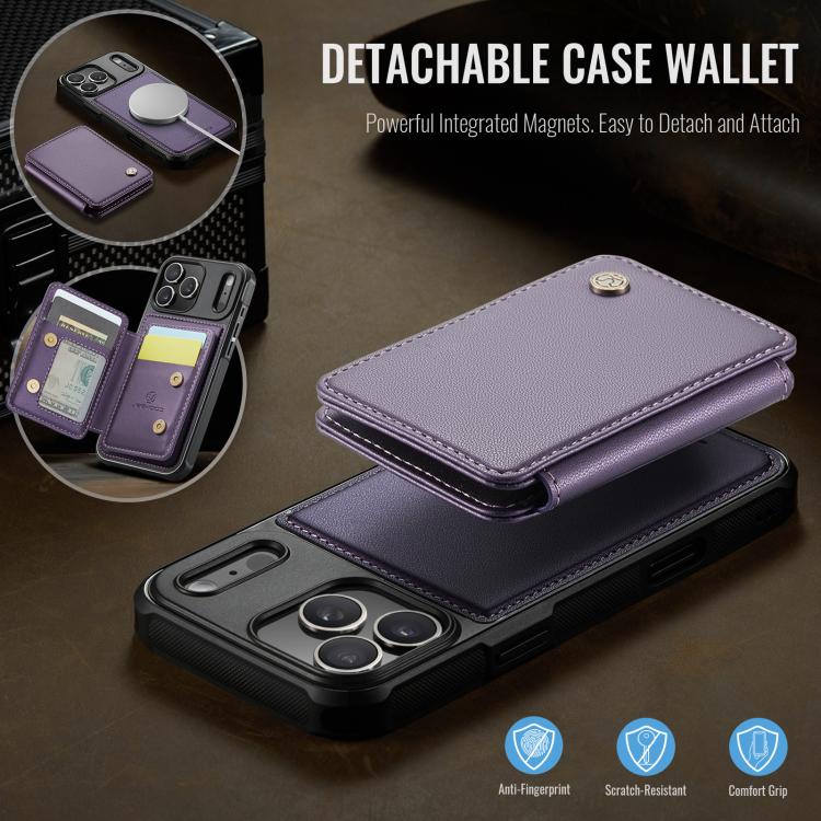 For iPhone 17 Pro Max JEEHOOD J05 Business Magnetic Style RFID Leather Phone Case(Purple) by JEEHOOD
