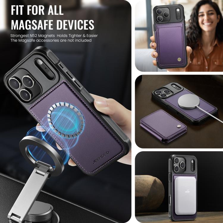 For iPhone 17 Pro Max JEEHOOD J05 Business Magnetic Style RFID Leather Phone Case(Purple) by JEEHOOD