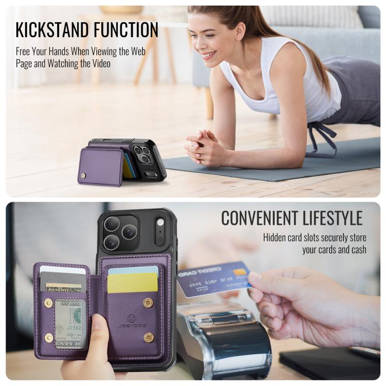 For iPhone 17 Pro Max JEEHOOD J05 Business Magnetic Style RFID Leather Phone Case(Purple) by JEEHOOD