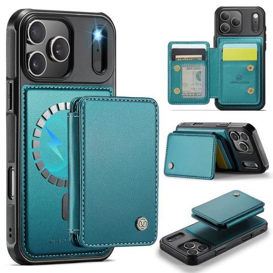 For iPhone 17 Pro Max JEEHOOD J05 Business Magnetic Style RFID Leather Phone Case(Blue Green) by JEEHOOD