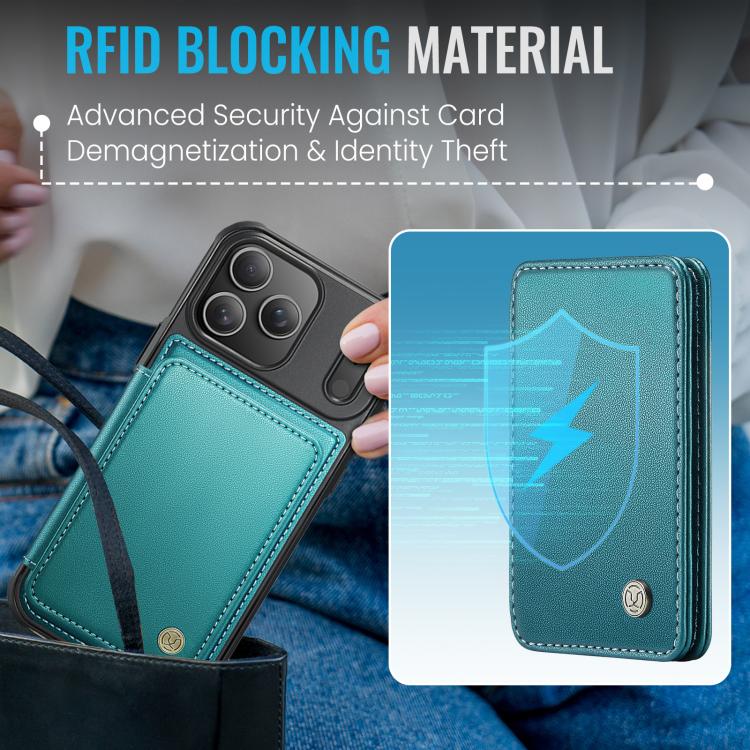 For iPhone 17 Pro Max JEEHOOD J05 Business Magnetic Style RFID Leather Phone Case(Blue Green) by JEEHOOD