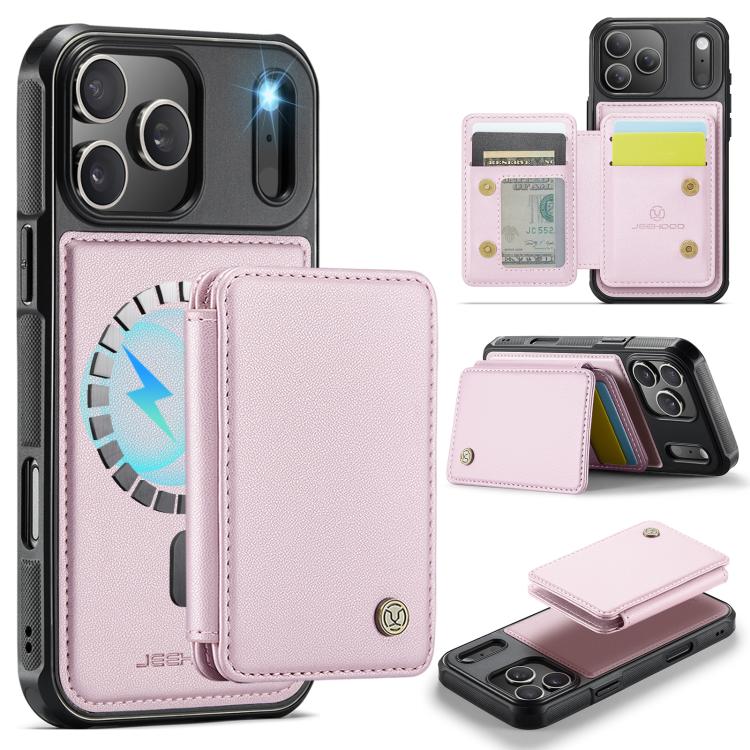 For iPhone 17 Pro Max JEEHOOD J05 Business Magnetic Style RFID Leather Phone Case(Pink) by JEEHOOD