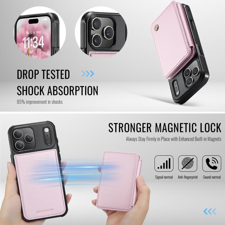 For iPhone 17 Pro Max JEEHOOD J05 Business Magnetic Style RFID Leather Phone Case(Pink) by JEEHOOD