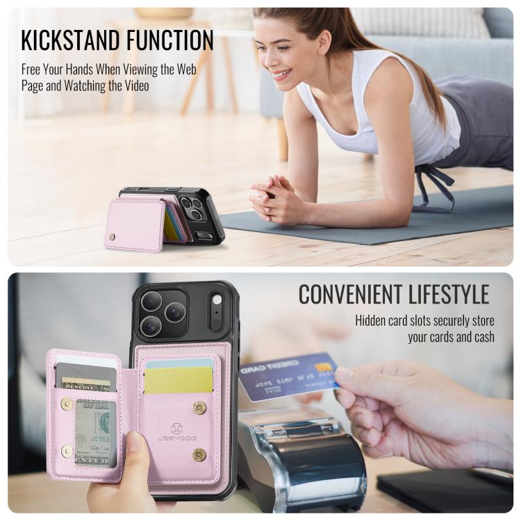 For iPhone 17 Pro Max JEEHOOD J05 Business Magnetic Style RFID Leather Phone Case(Pink) by JEEHOOD