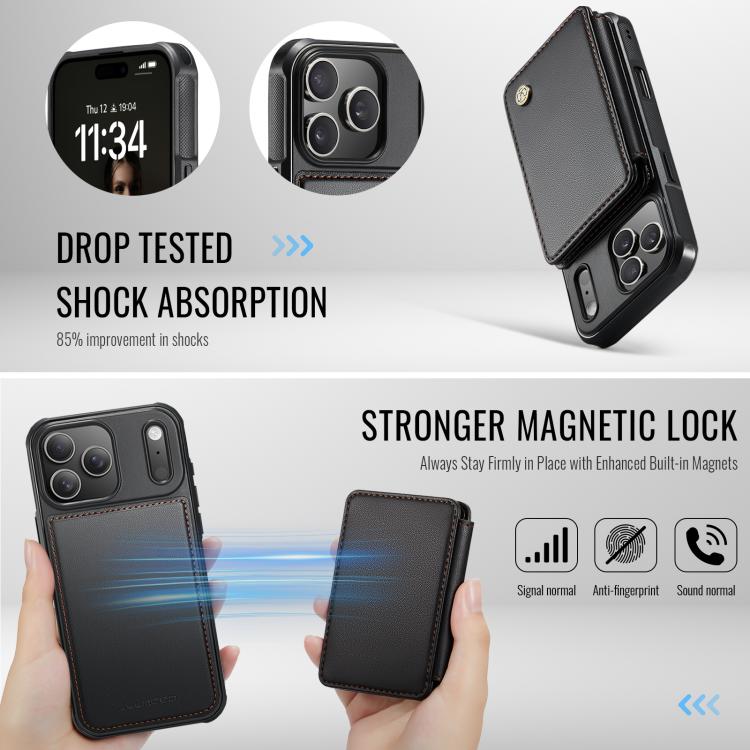 For iPhone 17 Pro JEEHOOD J05 Business Magnetic Style RFID Leather Phone Case(Black) by JEEHOOD
