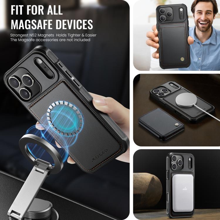 For iPhone 17 Pro JEEHOOD J05 Business Magnetic Style RFID Leather Phone Case(Black) by JEEHOOD