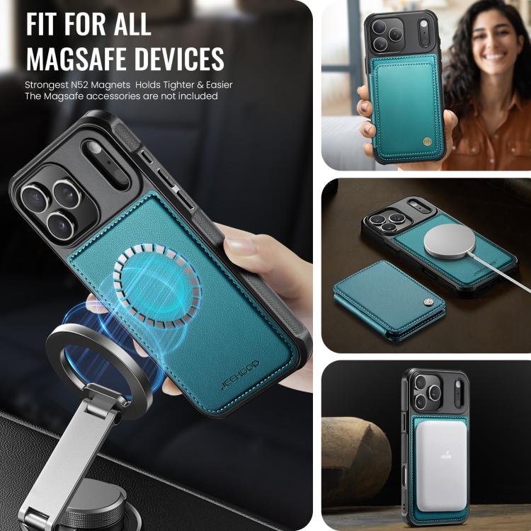 For iPhone 17 Pro JEEHOOD J05 Business Magnetic Style RFID Leather Phone Case(Blue Green) by JEEHOOD
