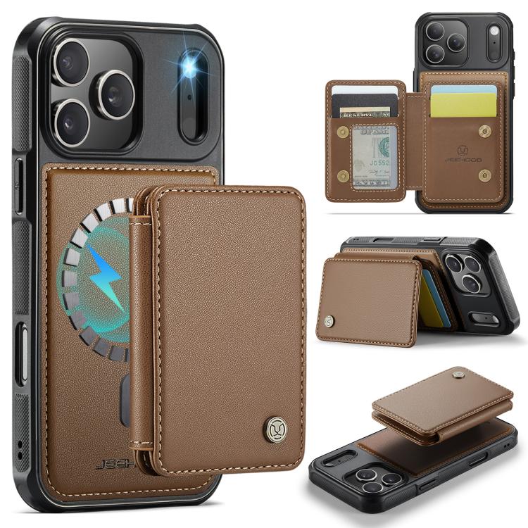 For iPhone 17 Pro JEEHOOD J05 Business Magnetic Style RFID Leather Phone Case(Brown) by JEEHOOD
