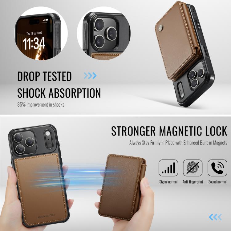 For iPhone 17 Pro JEEHOOD J05 Business Magnetic Style RFID Leather Phone Case(Brown) by JEEHOOD