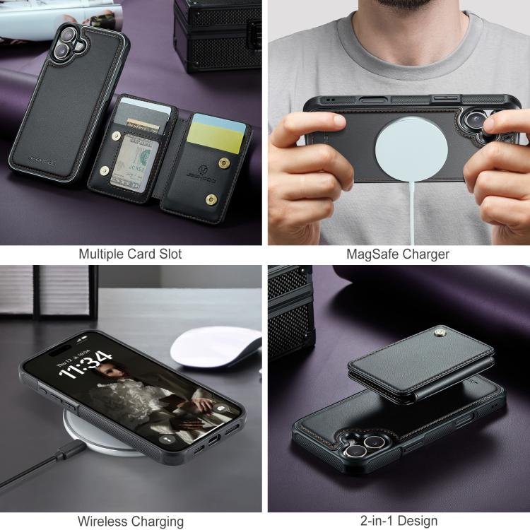 For iPhone 17 JEEHOOD J05 Business Magnetic Style RFID Leather Phone Case(Black) by JEEHOOD