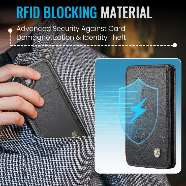 For iPhone 17 JEEHOOD J05 Business Magnetic Style RFID Leather Phone Case(Black) by JEEHOOD